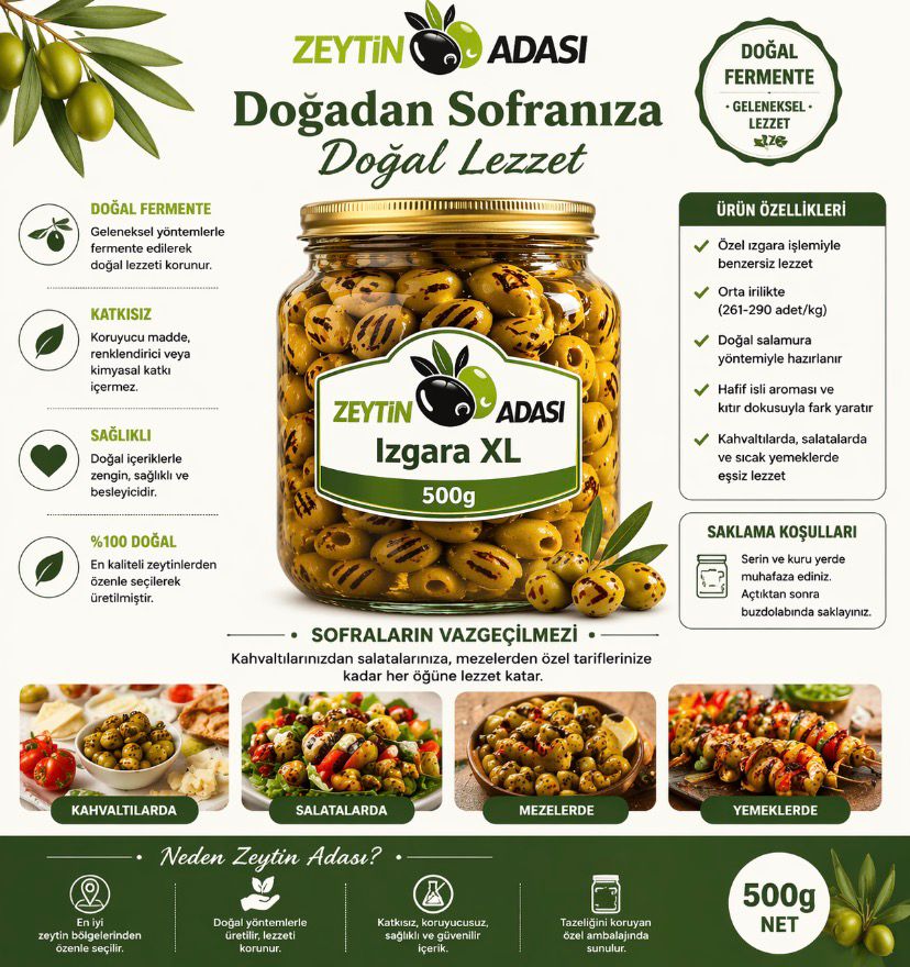 WhatsApp Image 2026-04-18 at 14.12.46 ELAS Zeytin Adası Soslu Yeşil Izgara Zeytin - Mangal Kömüründe Izgaralanmış Doğal Gurme Zeytin 500 ML - Görsel 1